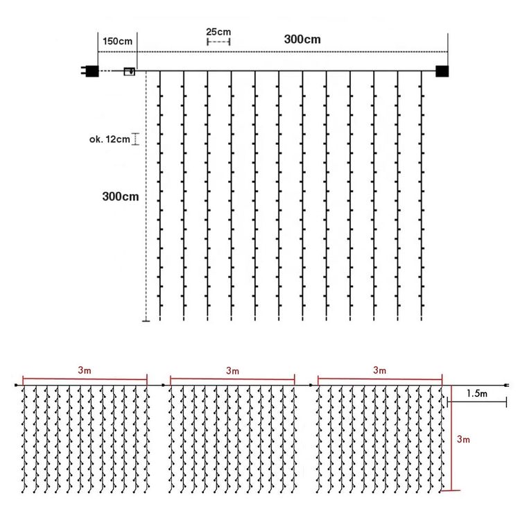 Gline, kurtyna LED 3-3, multikolor