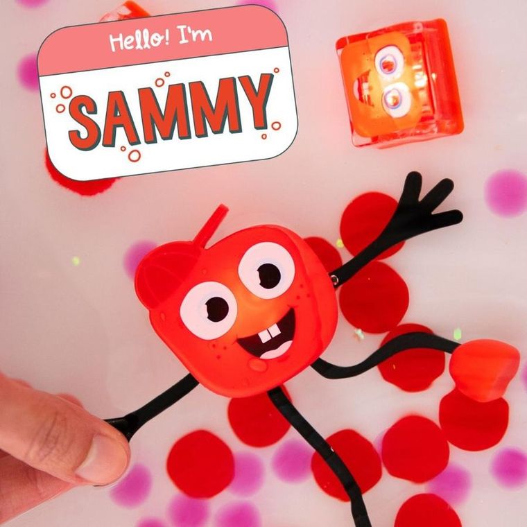 Glo Pals, Sammy, postać do kąpieli i kostki sensoryczne świecące w wodzie, zestaw