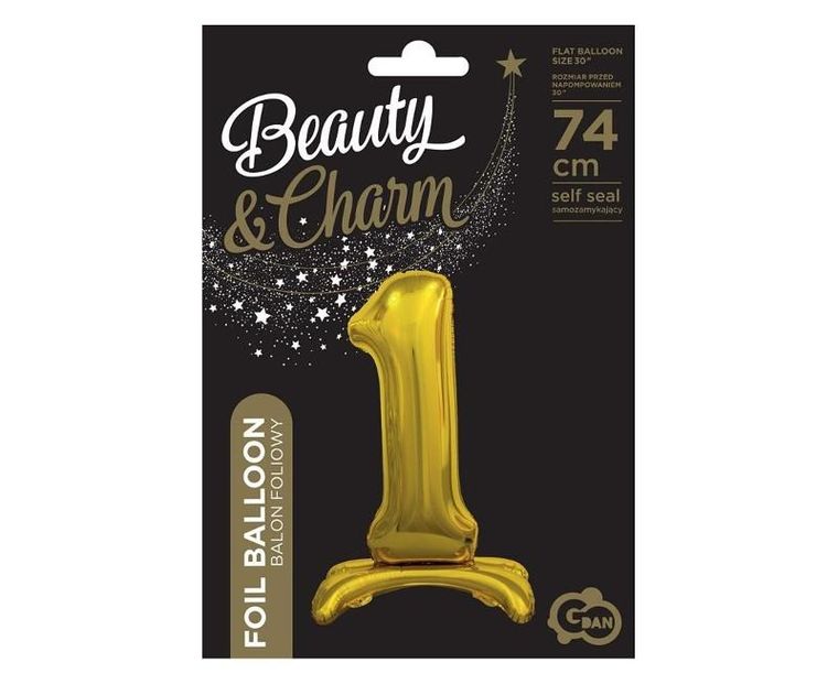 Godan, balon foliowy B&C, cyfra stojąca 1, złota, 74 cm