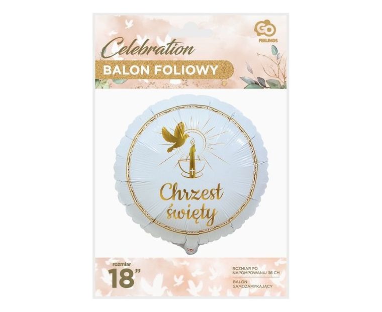 Godan, balon foliowy, Chrzest Święty, gołąb i świeca, 18"