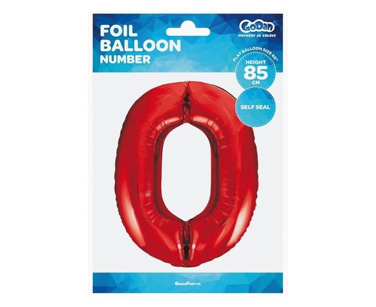 Godan, balon foliowy Cyfra 0, czerwona, 85 cm
