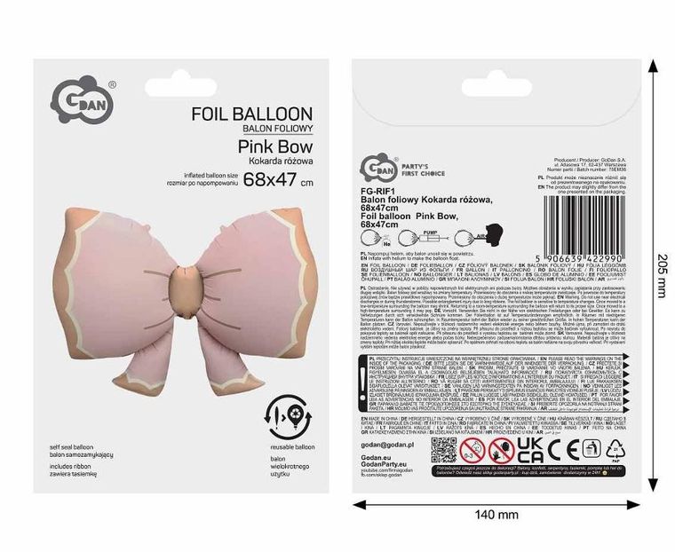 Godan, balon foliowy, kokarda różowa, 68-47
