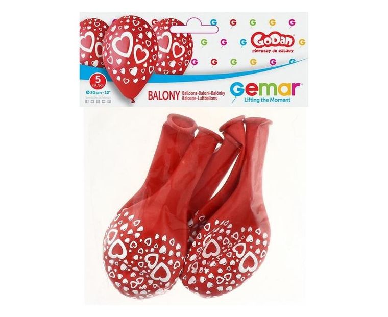GoDan, balony, premium, serduszka, 30 cm, 5 szt.
