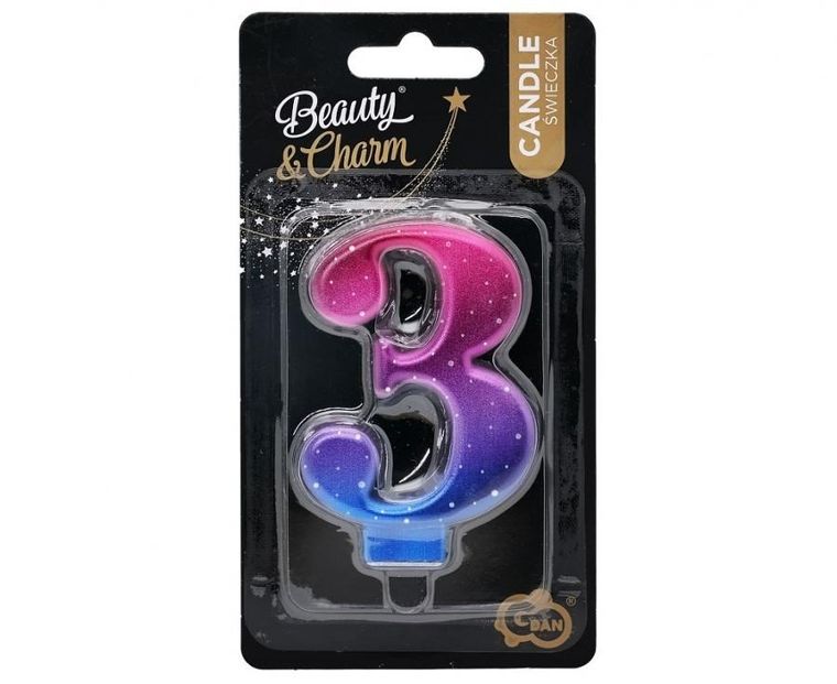 Godan, B&C, świeczka cyferka 3, Night Sky metal, 8 cm