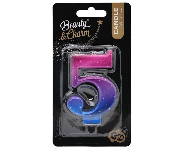 Godan, B&C, świeczka cyferka 5, Night Sky metal, 8 cm