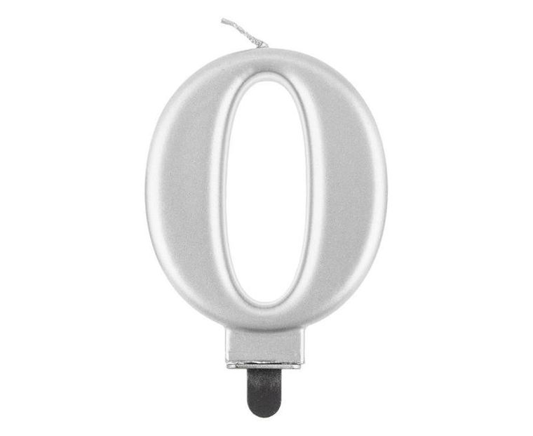 GoDan, Beauty&Charm, świeczka, cyfra 0, metaliczna, srebrna, 8 cm