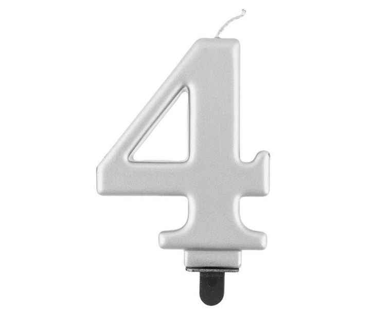 GoDan, Beauty&Charm, świeczka, cyfra 4, metaliczna, srebrna, 8 cm