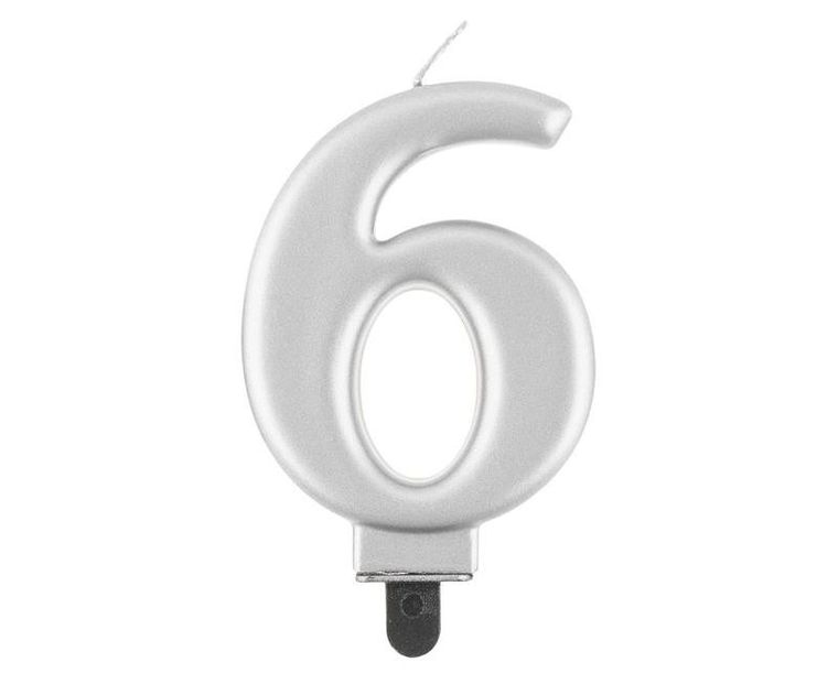 GoDan, Beauty&Charm, świeczka, cyfra 6, metaliczna, srebrna, 8 cm