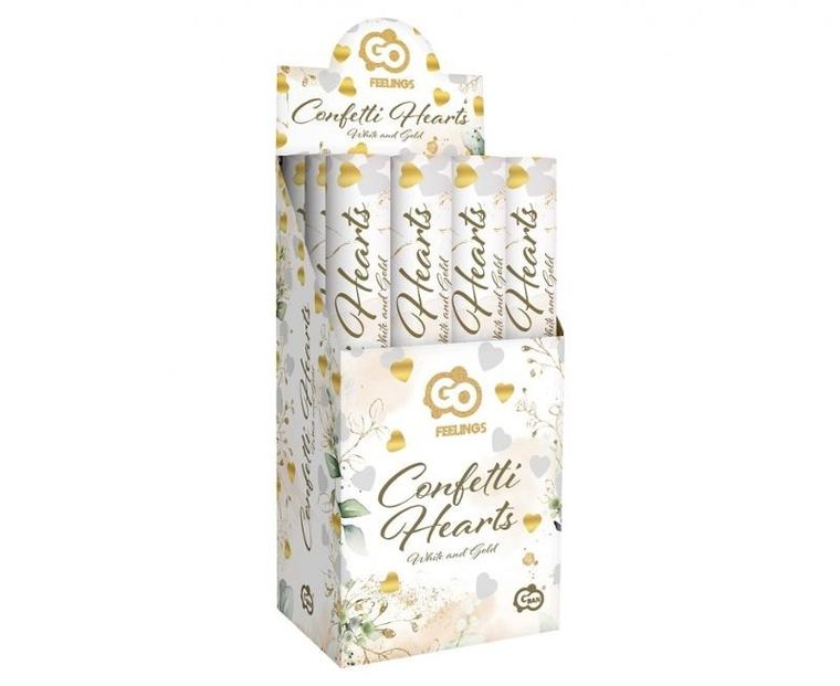 GoDan, konfetti pneumatyczne, serduszka, złote, białe, 40 cm