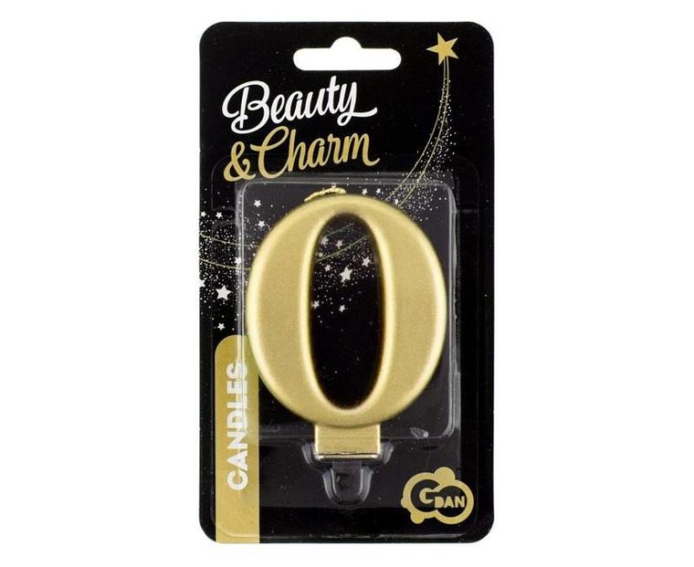 Godan, świeczka cyferka 0, Beauty&Charm metalik złota, 8 cm