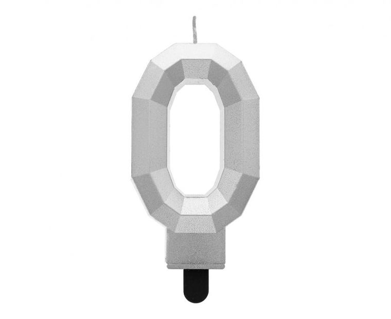 Godan, Świeczka cyferka 0, Diament metalik srebrny, 7,6 cm