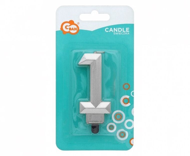 Godan, świeczka cyferka 1, Diament, metalik srebrny, 7,6 cm