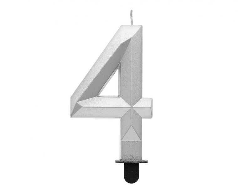 Godan, świeczka cyferka 4, Diament, metalik srebrny, 7,6 cm