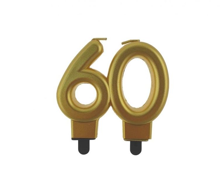 Godan, świeczka cyferka 60, Beauty&Charm metalik złota, 8 cm
