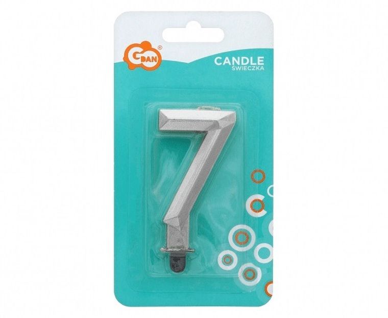 Godan, świeczka cyferka 7, Diament, metalik srebrny, 7,6 cm