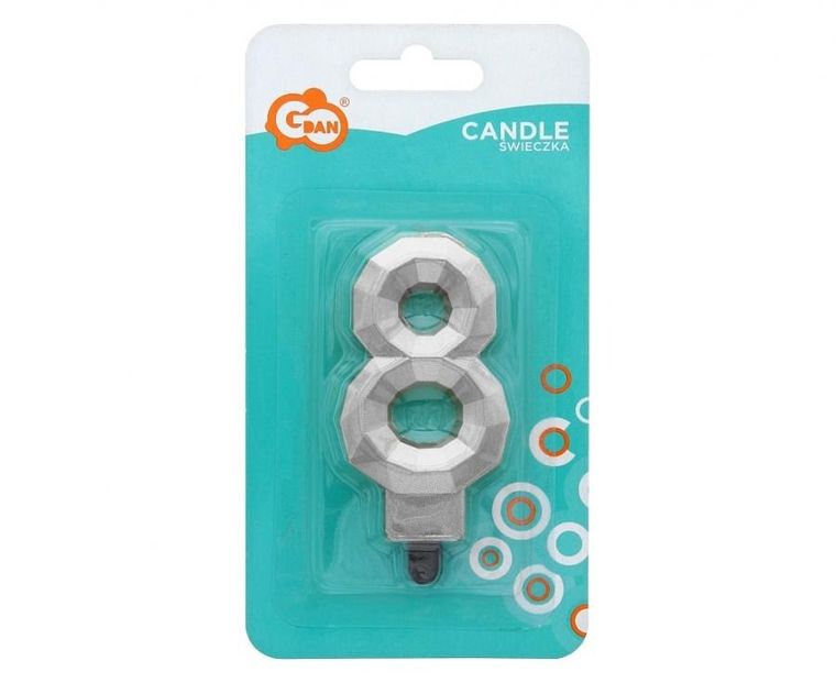 Godan, świeczka cyferka 8, Diament, metalik srebrny, 7,6 cm