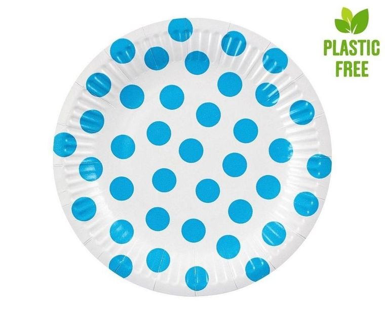 GoDan, talerzyki papierowe, groszki, błękitne, 18 cm, 6 szt.