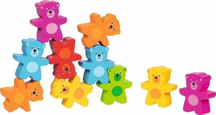 Goki, kolorowe misie, klocki drewniane, 18 elementów