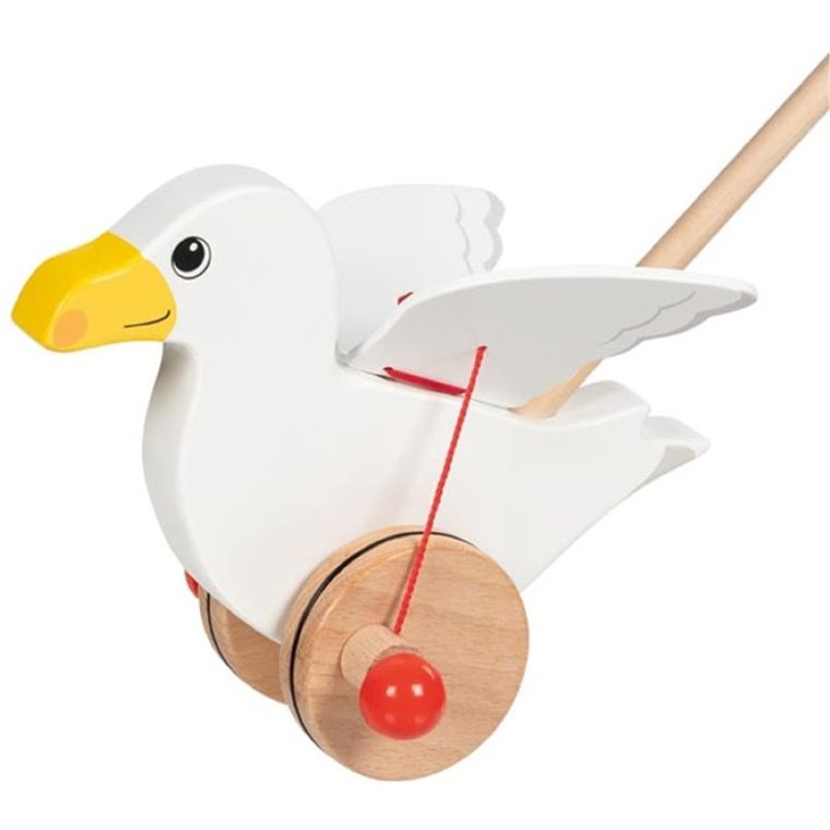 Goki, mewa, drewniana zabawka do pchania