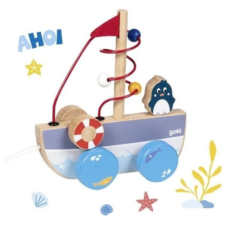 Goki, Statek Ahoy, zabawka do ciągnięcia z labiryntem koralikowym