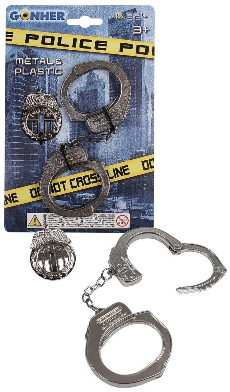 Gonher, metalowe kajdanki + odznaka, zestaw policjanta
