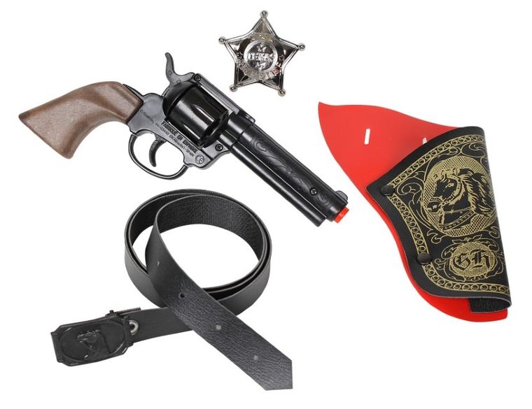 Gonher, rewolwer z kaburą + odznaka, zestaw kowbojski