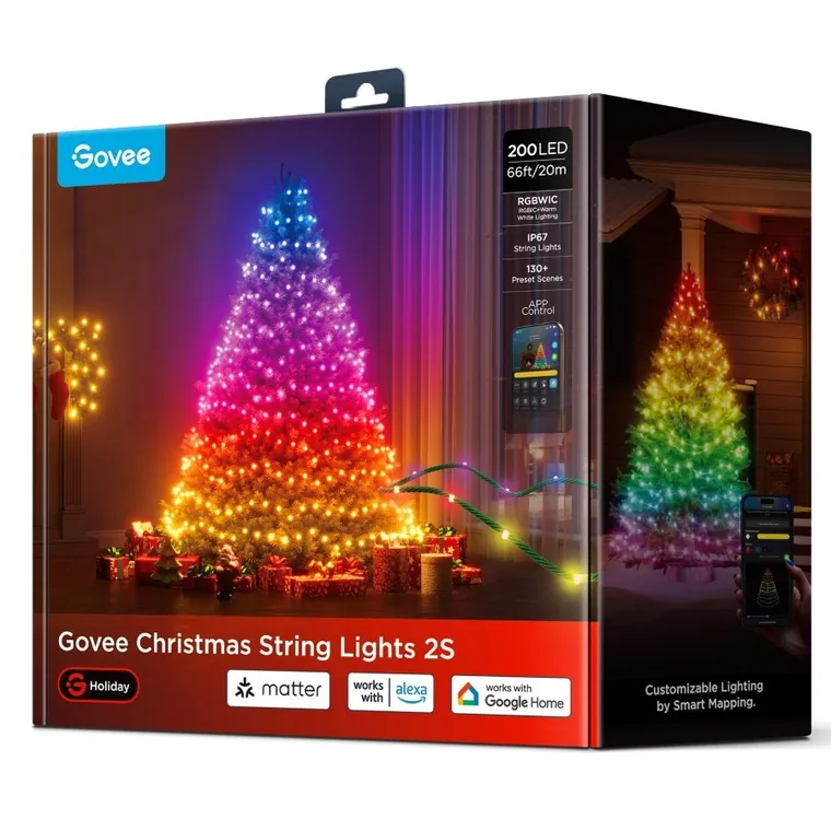 Govee, Christmas String Lights 2S, lampki choinkowe, świąteczne, RGBWIC, 20m, H80C4