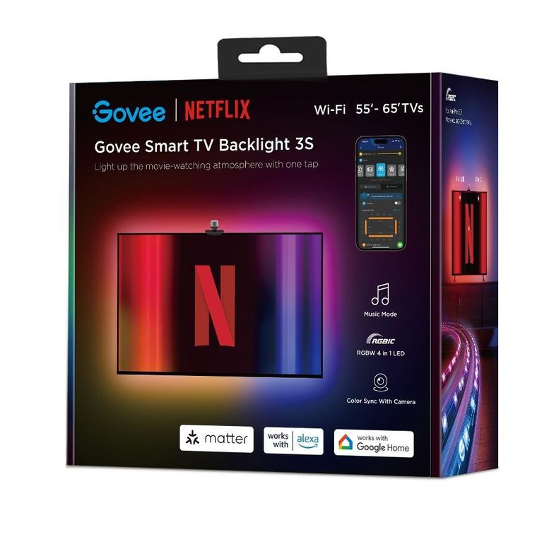 Govee, Envisual TV Backlight Netflix Co-branding Version, taśma LED, podświetlenie dla TV 55-65 cali, RGBIC, Wi-Fi+Bluetooth, H6098