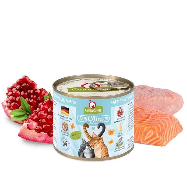 GranataPet, DeliCatessen, łosoś i indyk, karma mokra dla kota, 200g