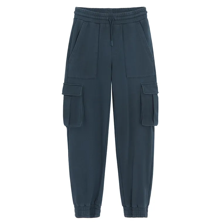 Granatowe spodnie dresowe unisex z kieszeniami cargo NOWEAR