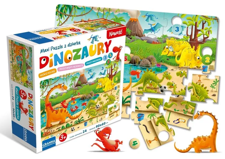 Granna, Dinozaury, maxi puzzle z dziurką, 24 elementy