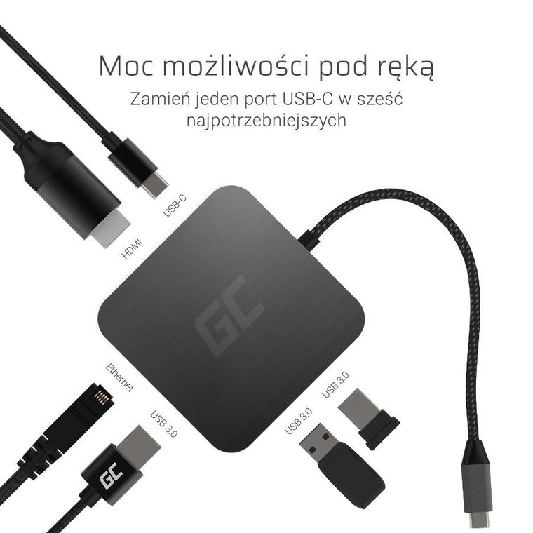 Green Cell Adapter, przejściówka Hub USB-c, 6w1