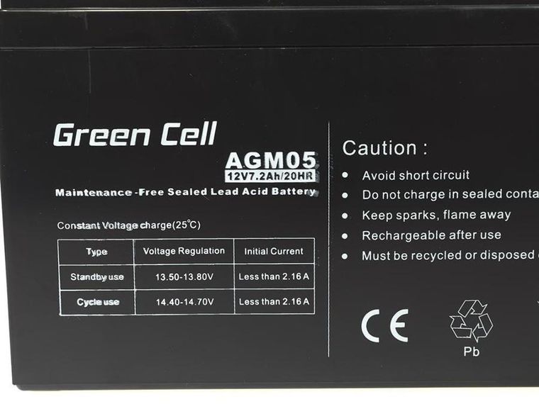 Green Cell, akumulator żelowy, AGM05, 12V, 7,2Ah
