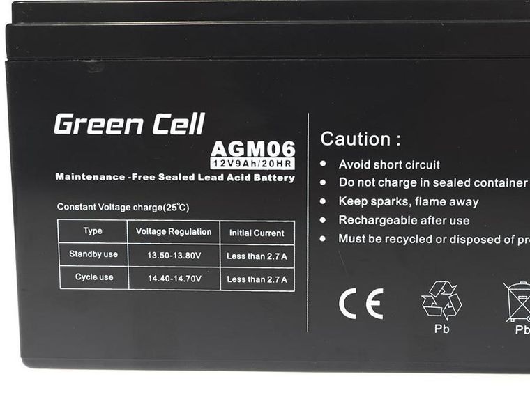 Green Cell, akumulator żelowy, AGM06, 12V, 9 Ah