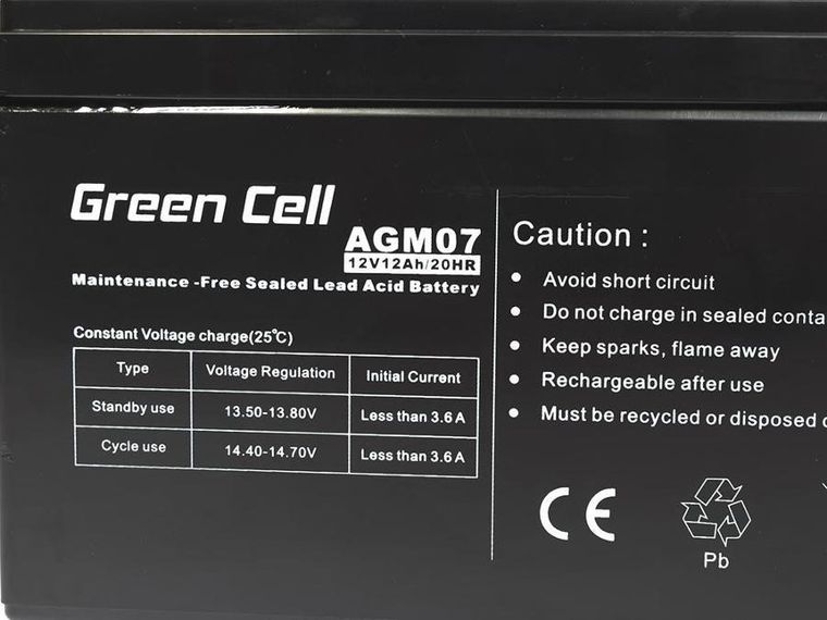 Green Cell, akumulator żelowy, AGM07, 12V, 12 Ah