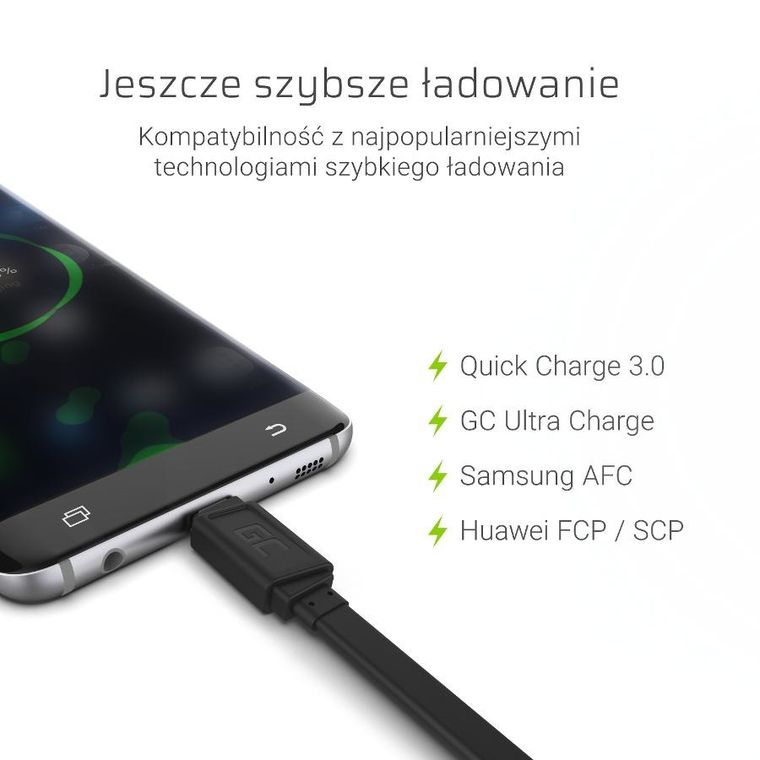 Green Cell, kabel USB - USB-C, 25cm, Quick Charge 3.0