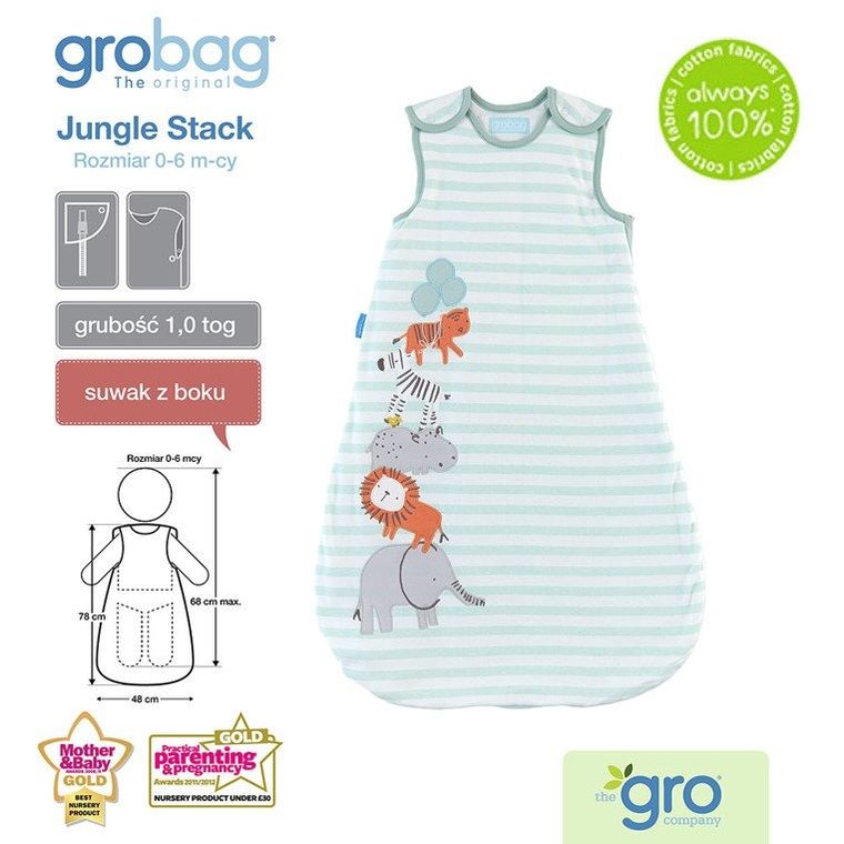 Gro Company, Grobag Jungle Stack, śpiworek, grubość 1 tog, 0-6m