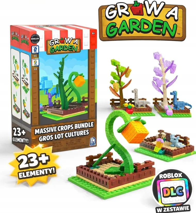Grow a Garden, klocki z figurką niespodzianką i kodem Roblox, 23 elementy