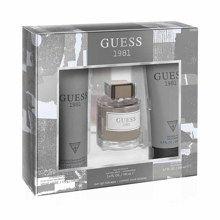Guess, Guess 1981 for Men, zestaw: woda toaletowa, spray, 100 ml + żel pod prysznic, 200 ml + dezodorant, spray, 226 ml