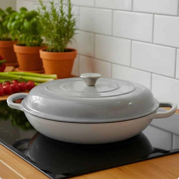 Hage, emaliowany garnek, płaski, żeliwny, szary, 30 cm, 3l