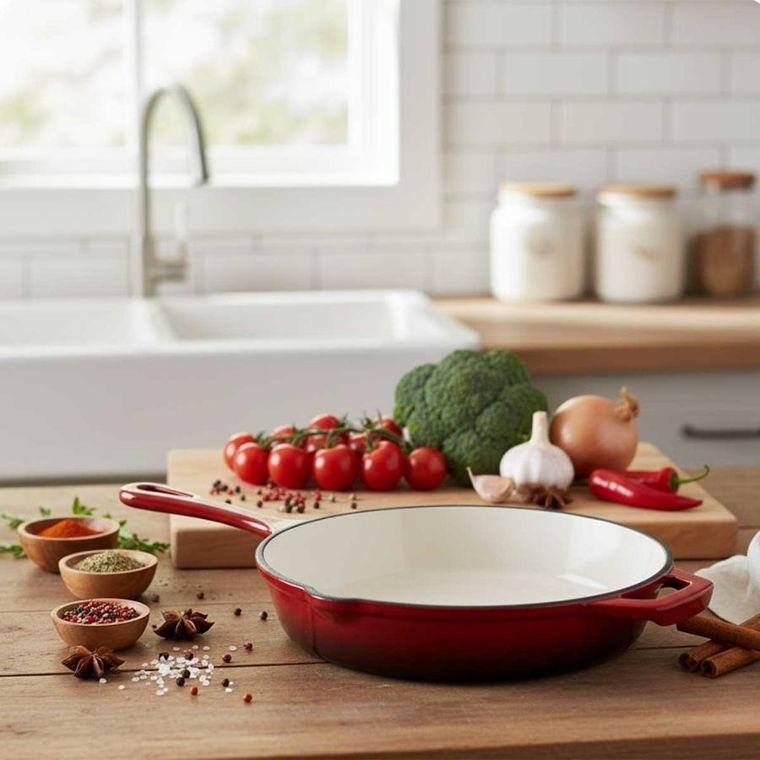 Hage, patelnia żeliwna, emaliowana, czerwona, 26 cm