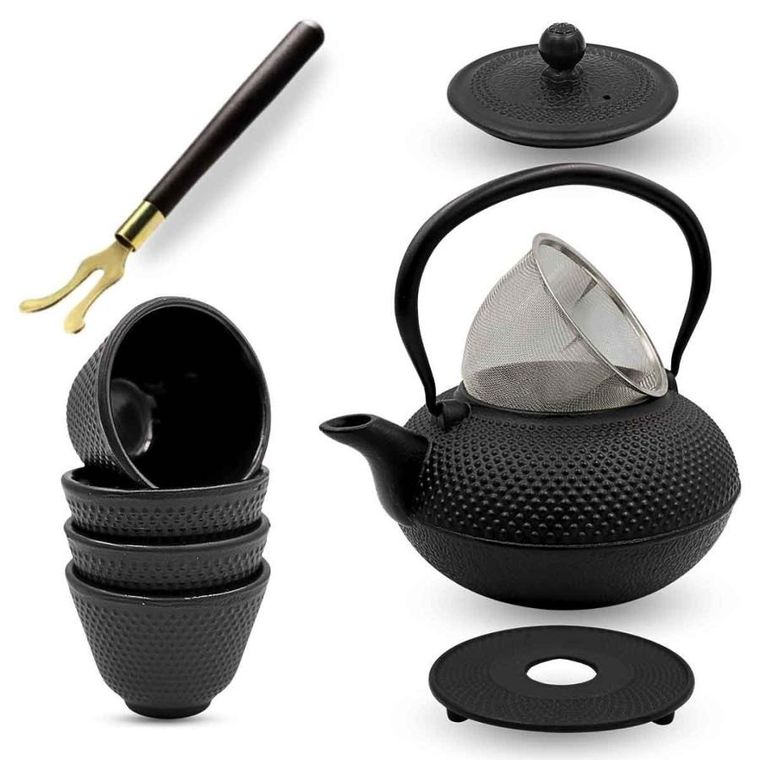 Hage, zestaw dzbanek żeliwny, z filiżankami, czarny, 4-60 ml, 1,4l