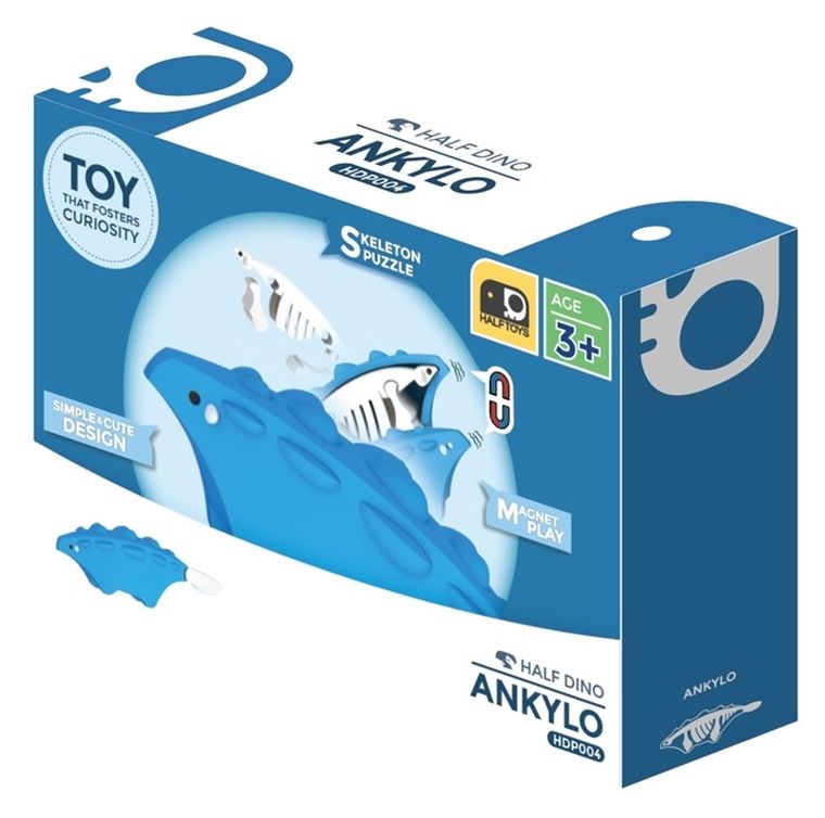 HalfToys, magnetyczna figurka do składania z książeczką, Dinozaur Ankylozaur, 5 elementów