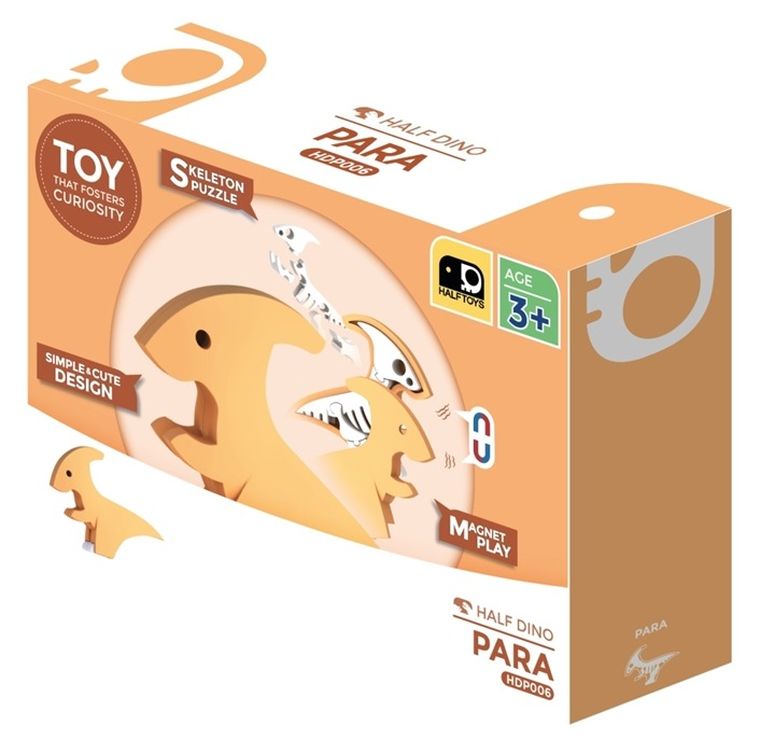 HalfToys, magnetyczna figurka do składania z książeczką, Dinozaur Parazaurolof, 7 elementów