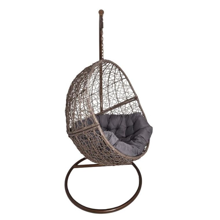 HaloFuture, fotel wiszący, kokon, huśtawka, brązowy, szara poduszka