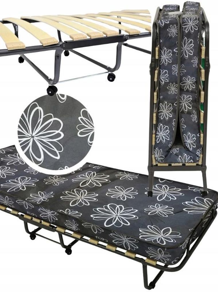 HaloFuture, łóżko gościnne, turystyczne, składane z materacem i kółkami, szary, 80-190 cm