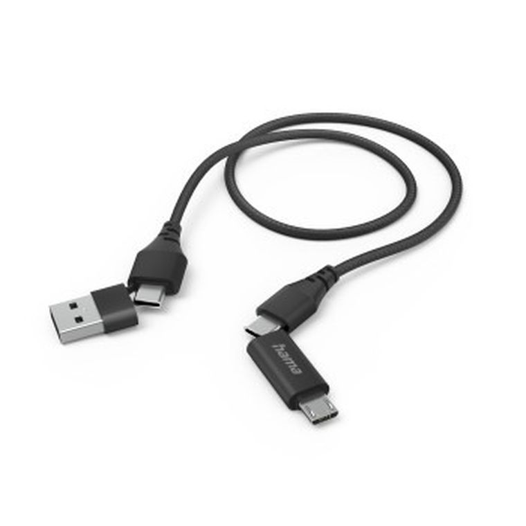 Hama, adapter 4w1 type-c, micro USB, gniazdo USB-a, 1m, czarny
