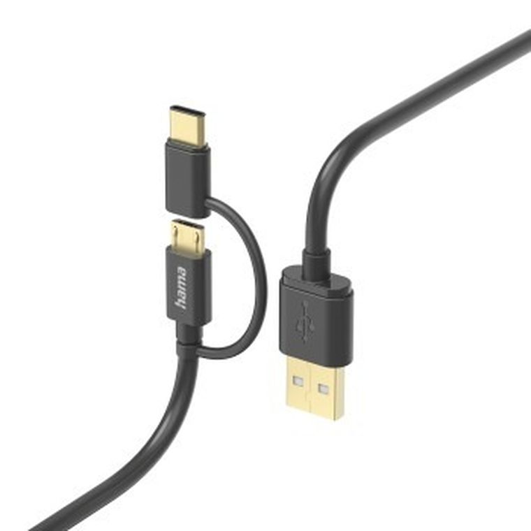 Hama, kabel do telefonu z adapterem 2-1 usb-c micro usb usb-a długość 1 m, czarny