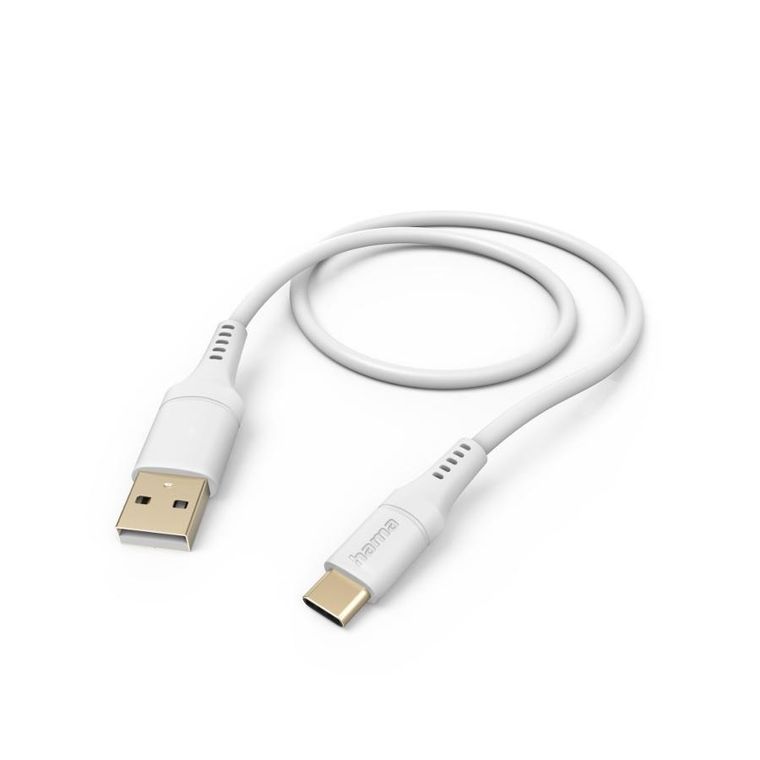 Hama, kabel ładujący, data, flexible, usb-a usb-c, 1,5m, silikon, biały