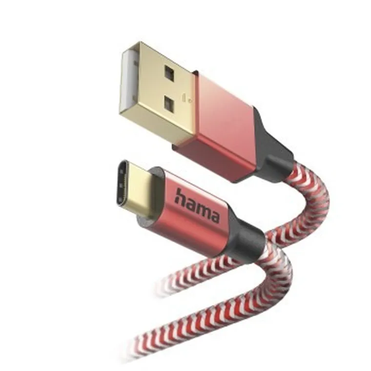 Hama, kabel ładujący/data, reflected, USB type-c - USB-a, 1.5m, czerwony